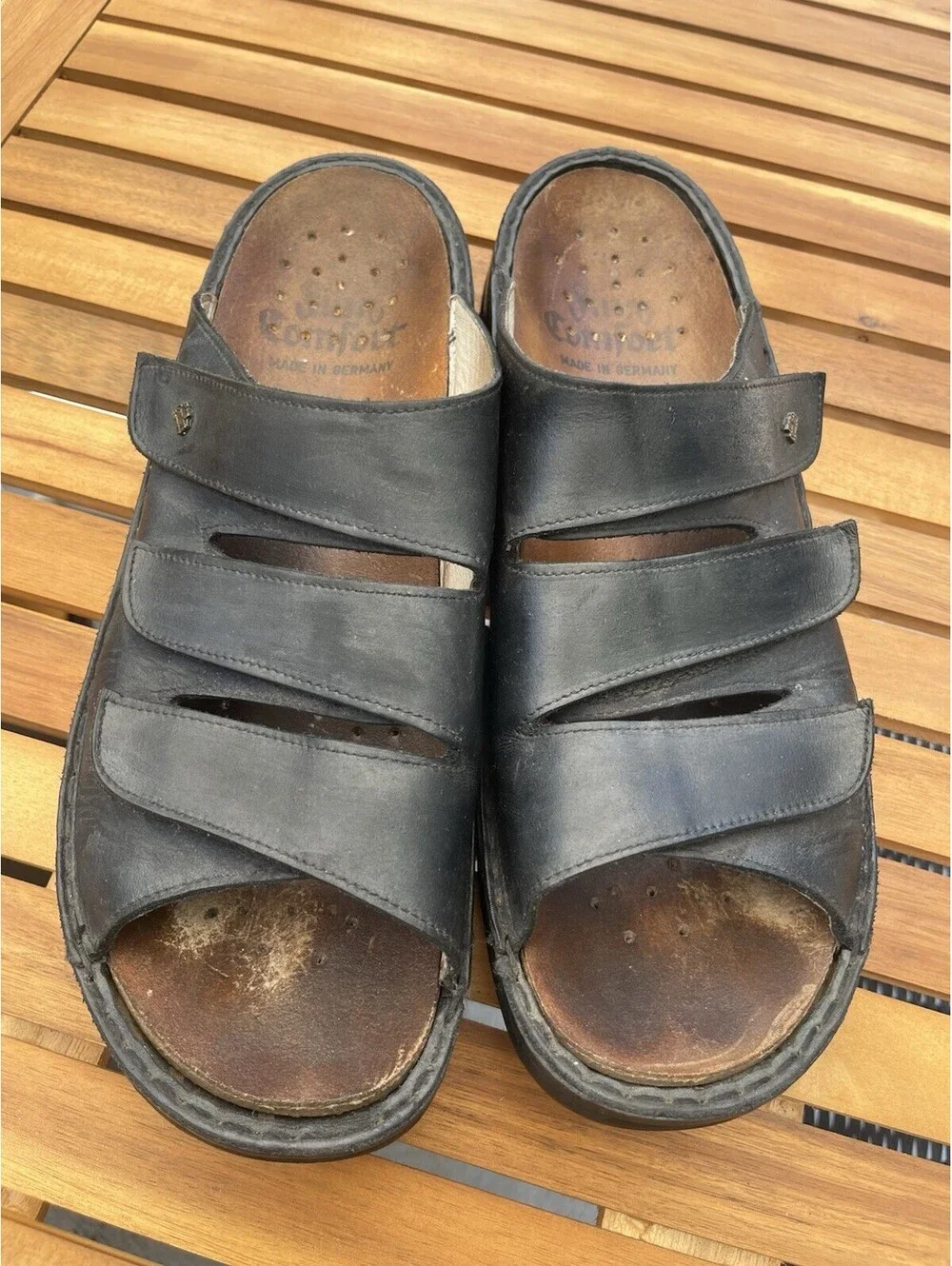 Finn Comfort Korfu Mens US 13 EU 47 Bison Slip-On Leather Sandals Open Toe Black